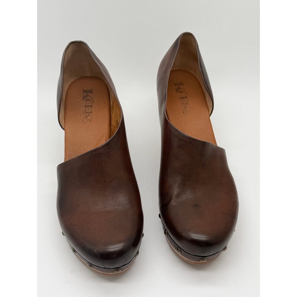 Korks Clog Arielle Platform Clog Women 9M Brown Studded Wood Block Heel Cutout - Picture 5 of 11